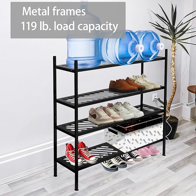 Shoe Rack, 4-Tier FreeStanding Shoe Shelf Stand, Stackable Shoe Storage Organizer for Closet, Holds up to 20-24 Pairs of Shoes for Entryway, Garage, Front Door Entrance, Metal, Black-NeatNest