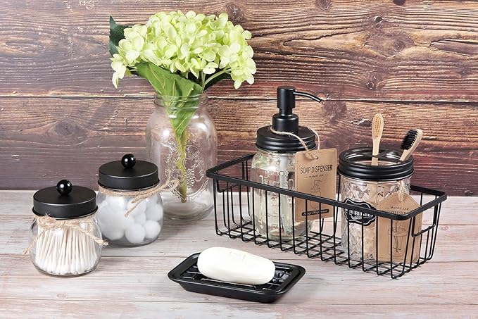 SheeChung Farmhouse Decor Metal Wire Bathroom Storage Organizer Basket Bins - for Cabinets, Shelves, Closets, Vanity Countertops, Under Sinks, Pantry, Laundry Room, Garage - Small, 2 Pack (Black)