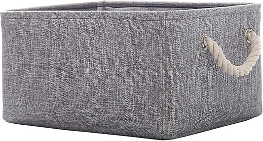 Fabric Storage Basket, Foldable Linen Storage Box for Nursery and Home, Collapsible Canvas Shelf Basket for Wardrobe or Bedroom, Grey
