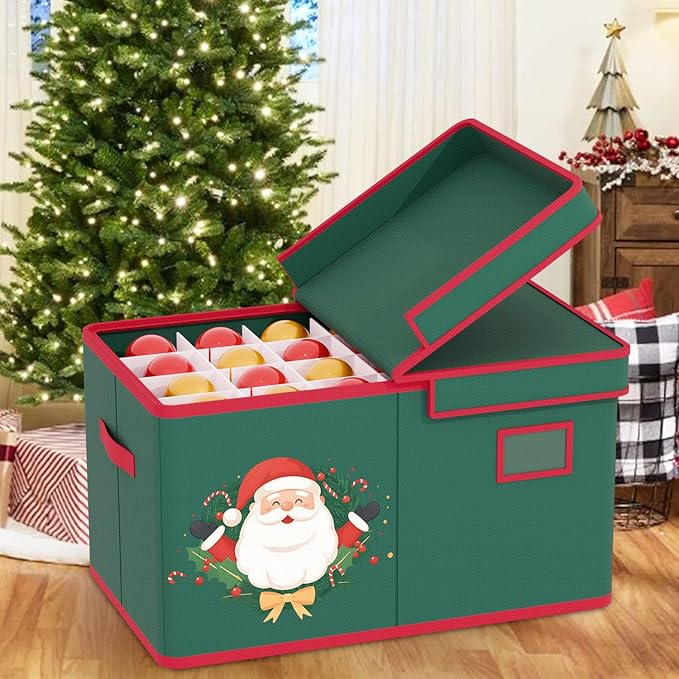 Christmas Ornaments Storage Box Christmas Ornament Organizer Storage with Adjustable Dividers Fit 96 of 3 Inch 600D Oxford Fabric Ornament Storage Container for Holiday Decorations-NeatNest