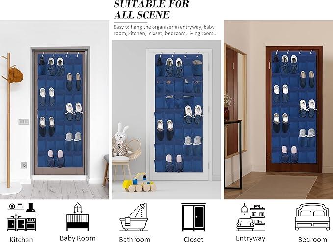 Over The Door Shoe Organizers 35 Mesh Pockets Hanging Shoe Organizer Shoe Rack For Door Closet Entryway Bedroom Bathroom Pantry - Shoe Holder Hanger For Sneakers, Women High Heeled Shoes Blue-NeatNest