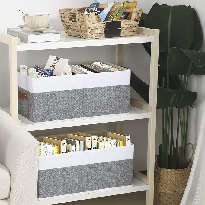 Clothing Storage Bins, Clothes Boxes with Handles, Baskets for Organizing, Fabric bins for Shelves, 13 × 9.1 × 5.5 inch, 4 Pack, White and Grey-NeatNest
