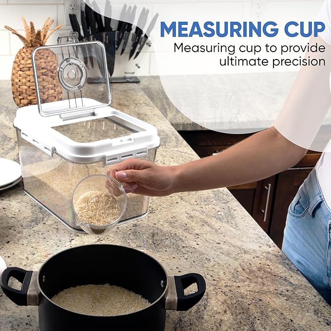 Chef's Path Extra Large Airtight Rice Storage Container with Measuring Cup, Pack of 1, 8 L Capacity, Kitchen and Pantry Canister for Rice, Flour, Sugar, and Baking Supplies-NeatNest