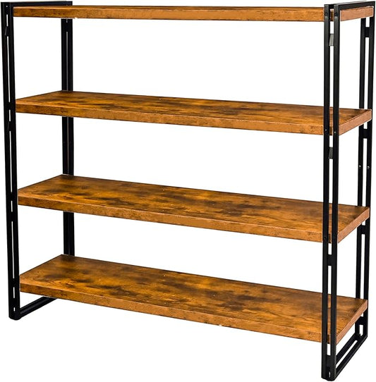 47" 4-Tier Bookshelf Rustic Wood and Metal Industrial Bookshelf for Home Office, Bedroom, Kitchen, Bathroom (Rustic Brown, 4-Tier)-NeatNest