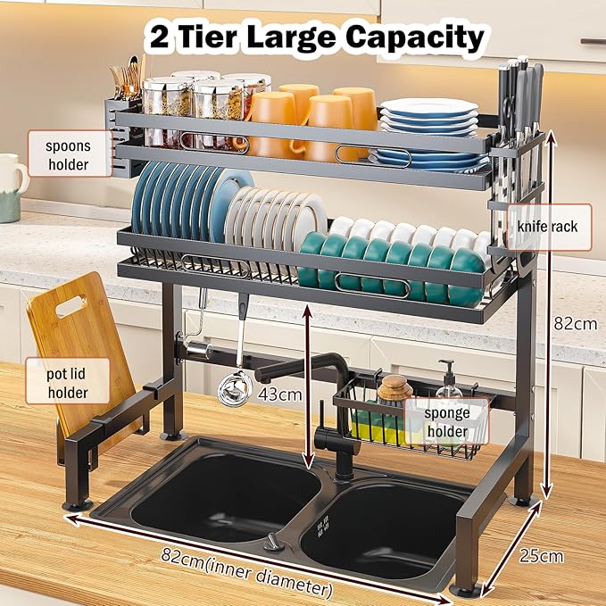 Dish Rack Over Sink Kitchen Above Sink Shelf Dish Drying Rack 2 Tier Large Capacity 82cm/32in
