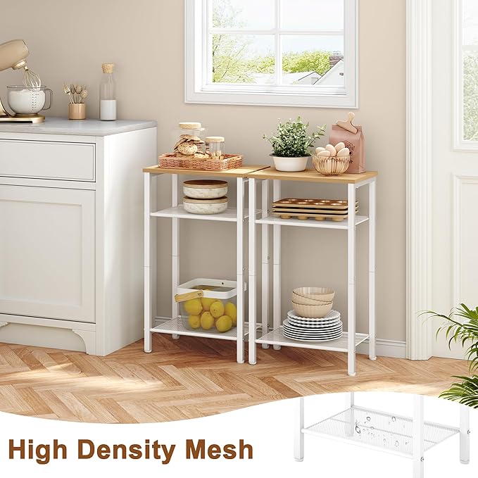 Hoctieon 3 Tier End Table, Telephone Table, Narrow Side Table with Storage, Nightstand for Small Spaces, Metal Frame, for Living Room, Bedroom, Sofa Couch, Hall, Easy Assembly, White and Yellow Oak