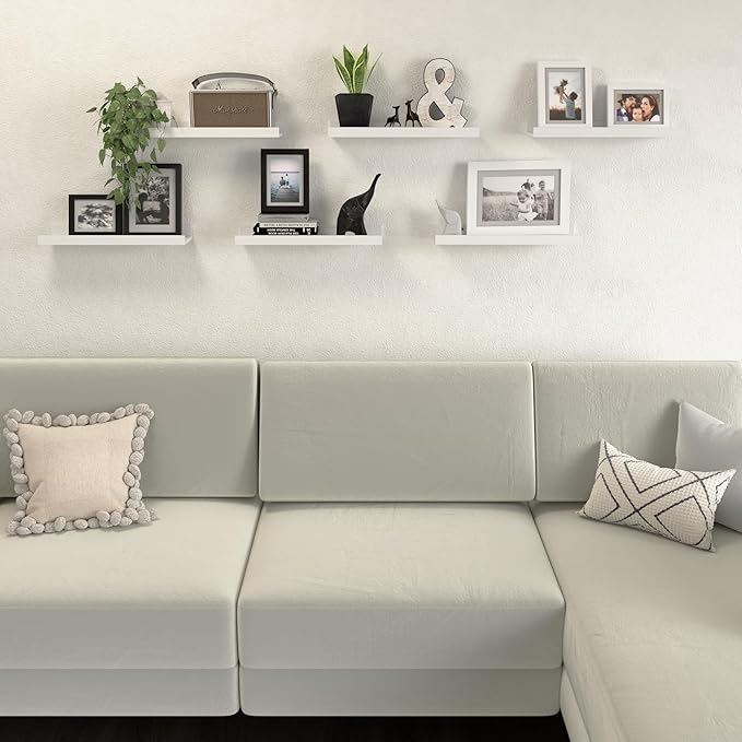 Floating Shelves Set of 6, White Wall Shelves with Lip, Display Shelves for Wall Decor, Modern Picture Ledge for Living Room, Bedroom, Nursery, Bathroom, Pictures, Books, Plants- White-NeatNest