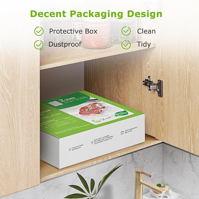 Bonsenkitchen Vacuum Sealer Bags Rolls, 8 in x 50 ft Rolls 2 pack Durable Food Sealer Bags, Commercial Grade, Heavy Duty, BPA Free, Seal a Meal, Great for Food Storage & Sous Vide Cooking, VB23-NeatNest