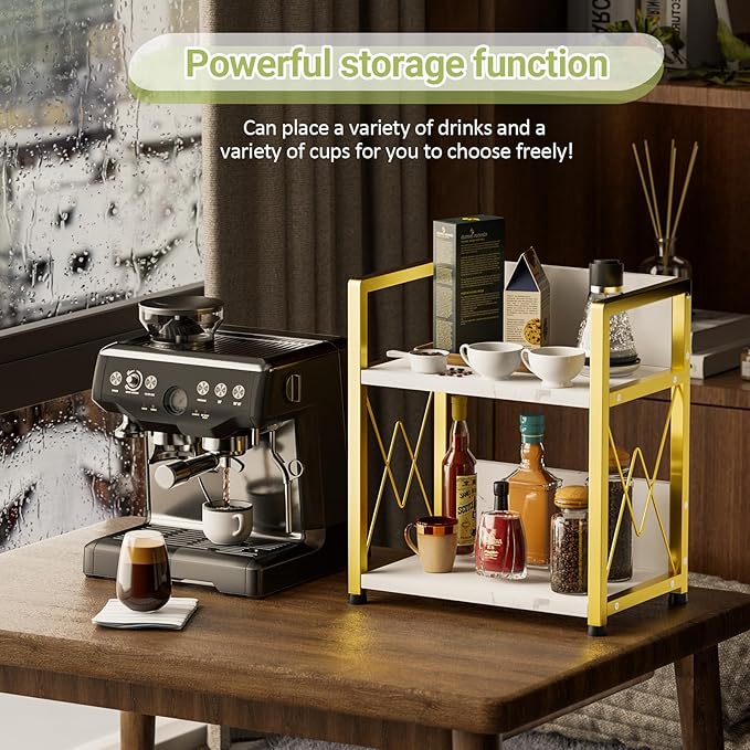 Aduanbang Coffee Bar Accessories Organizer, 2 Tier Wooden Kitchen Counter Shelf, Coffee Organizer Station for Countertop, Condiment Rack for Mugs, Cups, Cream, Syrup-NeatNest