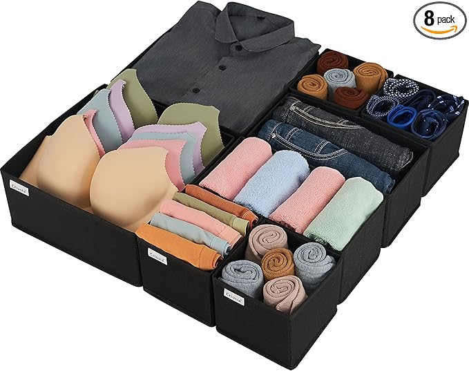 Drawer Organizer Clothes, 8 Pack Underwear Drawer Organizer, Foldable Cloth Storage Box Closet Organizers and Storage for Clothes, Socks, Scarves, Ties (Black)-NeatNest