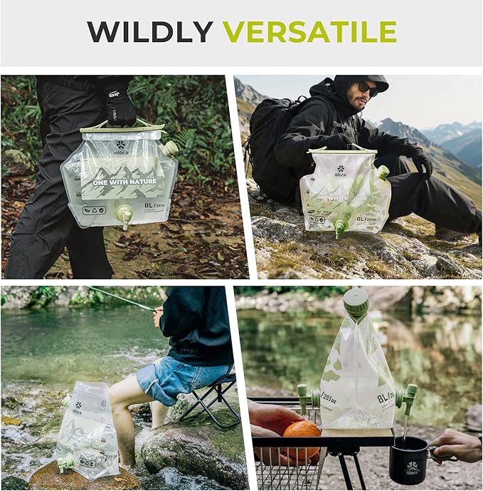 Alocs 2025 Upgrade Emergency Water Storage Bag, BPA-Free Collapsible Water Bottles Bag, 2.1 Gallon Water Jug with Dual-Tap, 2 Pack Camping Water Container for Hiking, Travel, Survival & Outdoor