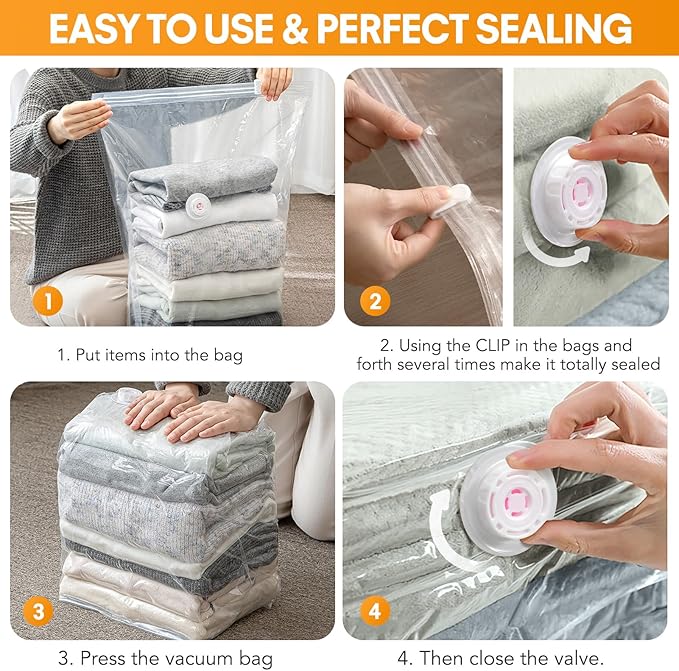 8 Pack Vacuum Storage Bags Jumbo, Vacuum Seal Bags for Clothing, 1 Jumbo+2 Large+2 Medium+3 Small, 80% Space Saver Bags for Clothes, Pillows, Comforters, Blankets,Home Travel Essentials(8 Combo)-NeatNest