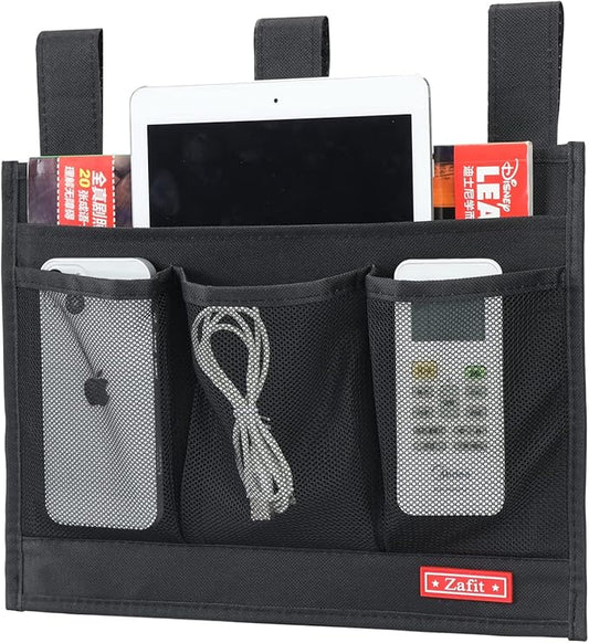 Hanging Bedside Caddy, Bedside Storage Organizer for Magazine, Phone, Remote control (Classic4 Pockets-Black)-NeatNest
