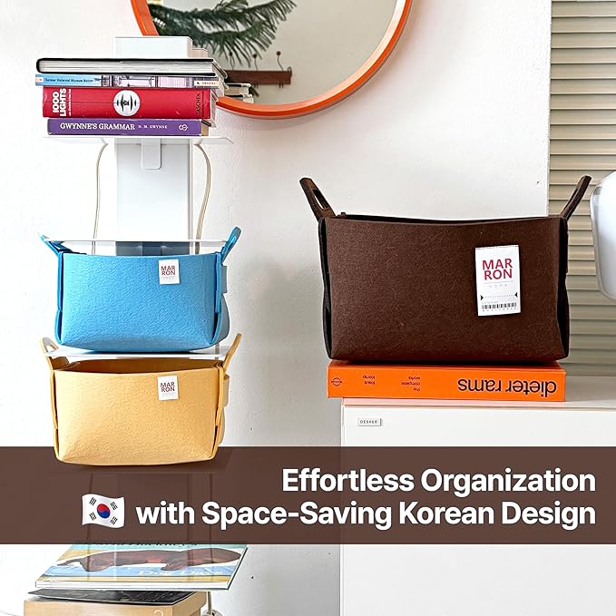 Collapsible Orange Felt Storage Bin Medium 11"x7.1"x7.1" – Foldable Basket with Handles for Closet, Toy Storage, Laundry Room Organization, Decorative Storage Bins for Shelves, Cube Storage-NeatNest