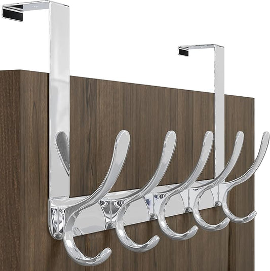 WEBI Over The Door Hook 5 Coat Hooks,Over The Door Towel Rack,Door Hanger Over Door Coat Rack for Hanging Towels,Clothes,Bathroom,Chrome