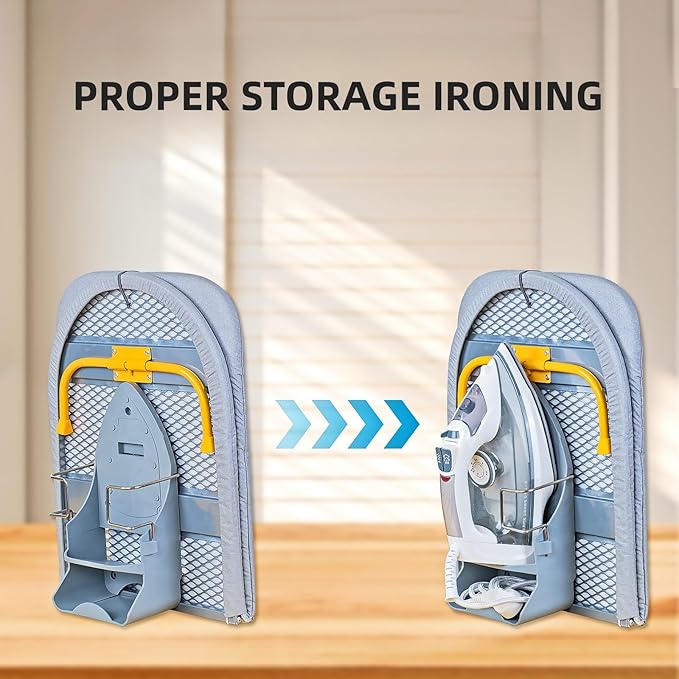 Wall Mount Folding Ironing Board with Iron Holder, Tabletop Mini Ironing Board, Compact Portable Design, Gray