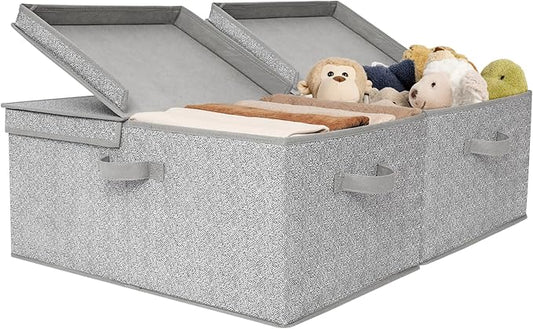 GRANNY SAYS Large Storage Bins with Lids, Decorative Storage Box for Shelves, Fabric Storage Bins Foldable, Storage Basket for Clothes, Keepsake Box, Jumbo, Gray, 2-Pack-NeatNest