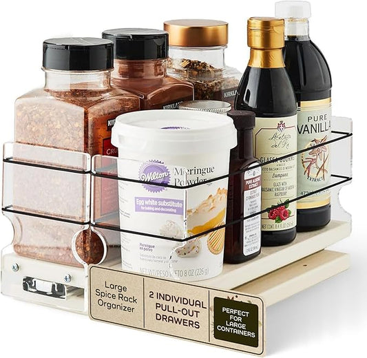 Vertical Spice - Large Pullout Sliding Spice Rack Organizer - 2 Individual 1 Tier Drawers - Premium Rolling Seasoning Holder/Caddy for Hidden Pantry Storage - Made in USA (6.9''W x 5.0" H x 10.6''D)