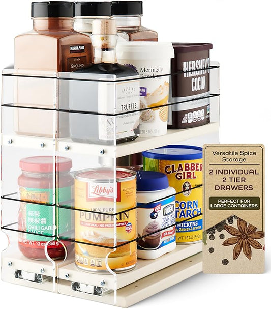 Vertical Spice - Large Pullout Sliding Spice Rack Organizer - 2 Individual 2 Tier Drawers - Premium Rolling Seasoning Holder/Caddy for Hidden Pantry Storage - Made in USA (6.9''W x 10.75" H x 10.6''D)