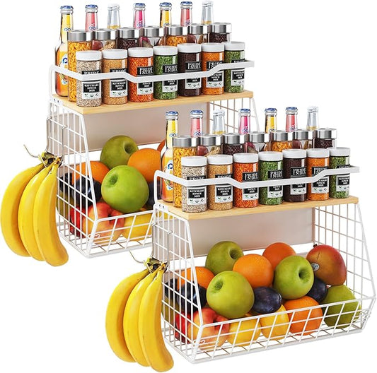 2 Pack Magnetic Shelf for Fridge with Wider & Thicker Magnet, Refrigerator Organizer Storage Basket for Fruit, Onion, Potato, Spice Rack, Kitchen, Laundry, Pantry (White, 13.77" X 6.77" X 11.81")