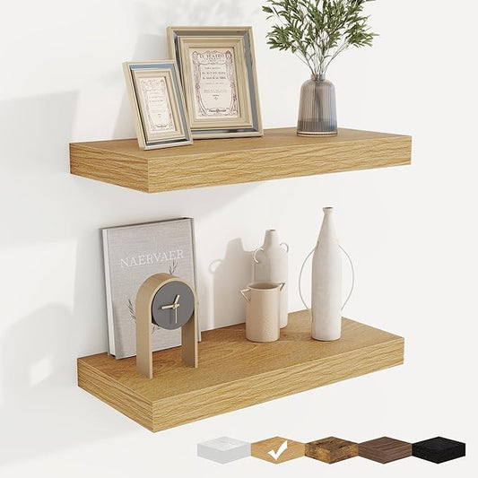 fuqing Floating Shelves for Wall, Bathroom Shelf Wall Mounted for Storage, Shelves with Invisible Bracket for Bedroom, Kitchen, Living Room, Farmhouse Small Book Shelf, 16 Inch Set of 2, Oak-NeatNest