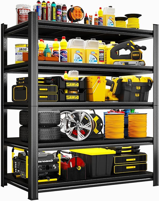 5-Tier Adjustable Garage Storage Shelves, Detachable Steel Shelving Units, Heavy Duty Metal Rack Shelf for Garage Organization – Freely Adjustable Height (Black-63.00H*39.37W, 17.72D-5Tier)