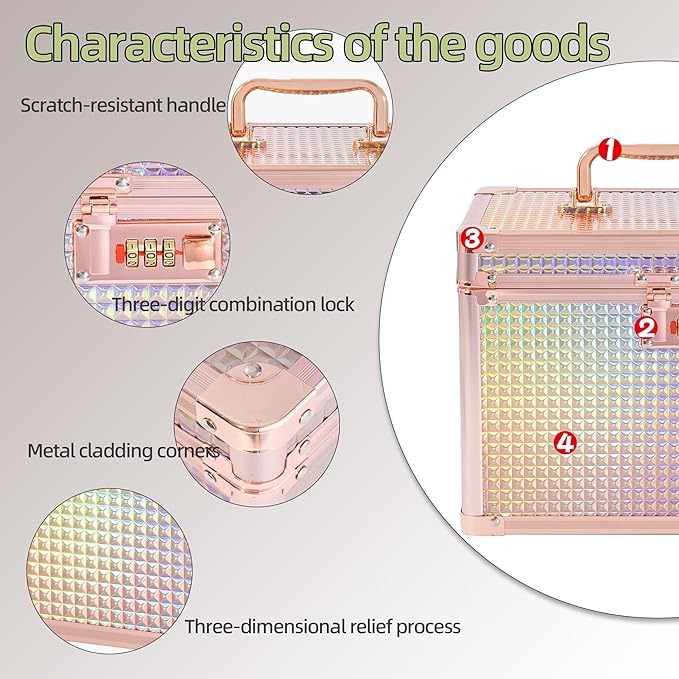 Medication Combination Lock Boxes with Code for Personal Items, Medicine Lockbox for Documents 10 x 7.25 x 7.75 Inches Rose Gold