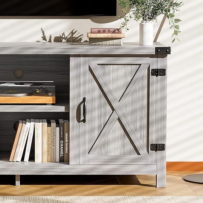 JUMMICO TV Stand, 65 Inch TV Farmhouse Entertainment Center with Double Barn Doors and Storage Cabinets, Console TV Table Media for Living Room, Bedroom (Grey)-NeatNest