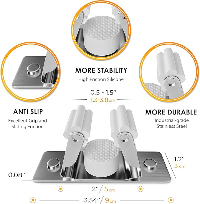Self Adhesive Broom and Mop Holder Wall Mounted – SUS304 Stainless Steel 2-Slot Organizer with Anti-Slip Rubber Grips, 25lb Load, Adjustable for 0.6–1.4" Handles, Garage Kitchen Bathroom Use, 2 Pack-NeatNest