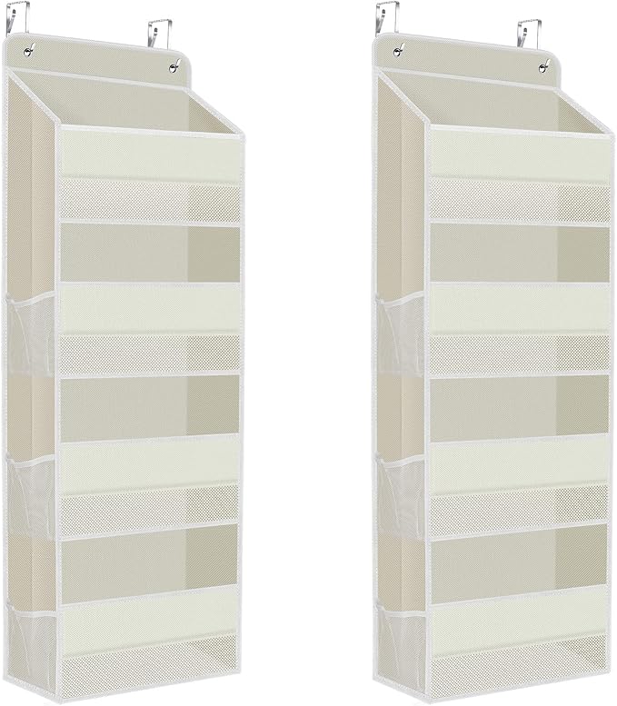 2 Pack Over The Door Organizer, Hanging Storage Organizer with Clear Window, 40lb Ultra Sturdy Large Capacity Room Organizer for Pantry Laundry Bathroom Nursery Closet (Beige)-NeatNest