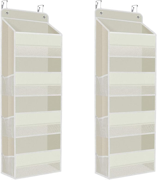 2 Pack Over The Door Organizer, Hanging Storage Organizer with Clear Window, 40lb Ultra Sturdy Large Capacity Room Organizer for Pantry Laundry Bathroom Nursery Closet (Beige)-NeatNest