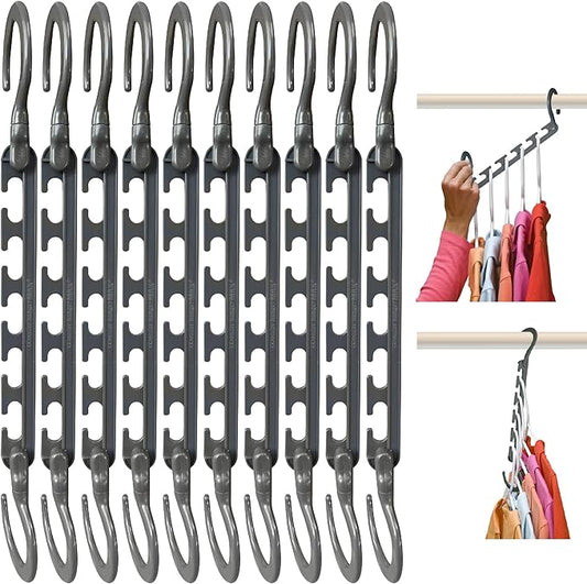 Wonder Hanger Max 10-Pack Space Saving Hangers, Reinforced Hooks Swivels 360°, Cascading Hanger, College Dorms & Storage Closet Organizer, Fully Assembled – Grey-NeatNest