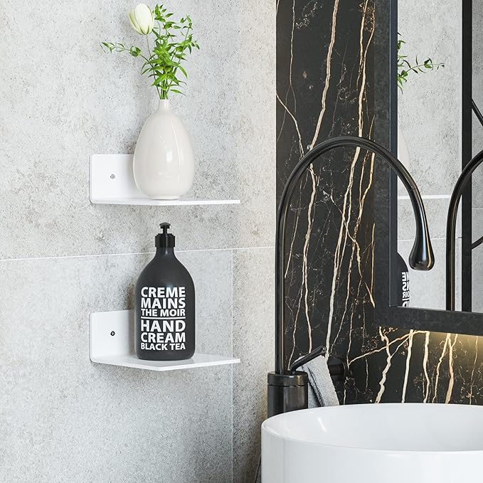 6 Inches Acrylic Small Wall Shelves 2 Pack, Floating Shelf for Wall Mounting, Acrylic Display Ledges for Funko Pop Figures, Home Décor, Living Room, Gaming Room, Plants(6 inch, White)-NeatNest