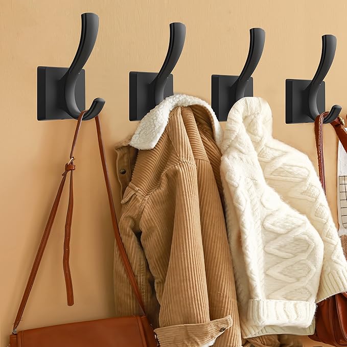 Black Towel Hooks Coat Hook, Towels Robe Holder for Bathroom Hat Hooks for Wall Hanging Key Bag Backpack (5 Pack, Black)-NeatNest