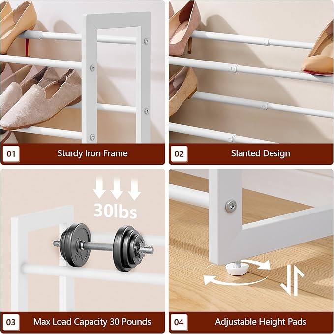 FAVOOSTY 2-Tier Expandable Shoe Rack, Adjustable Shoe Shelf Storage Organizer Space Saving Metal Free Standing Shoe Rack for Entryway Closet Doorway, White-NeatNest