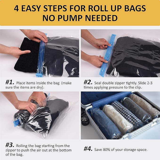 Compression Bags for Travel - Travel Essentials - 12 Pack Space Saver Bags - No Vacuum Needed - Compression Packing Bags for Cruise Accessories-NeatNest