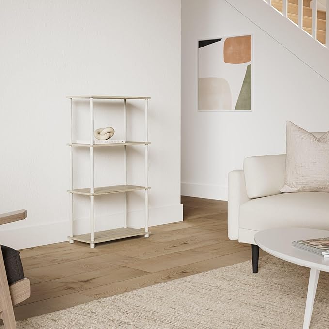 Furinno Turn-N-Tube 4-Tier Multipurpose Shelf Display Rack, Classic Tubes, Sonoma Oak/White-NeatNest