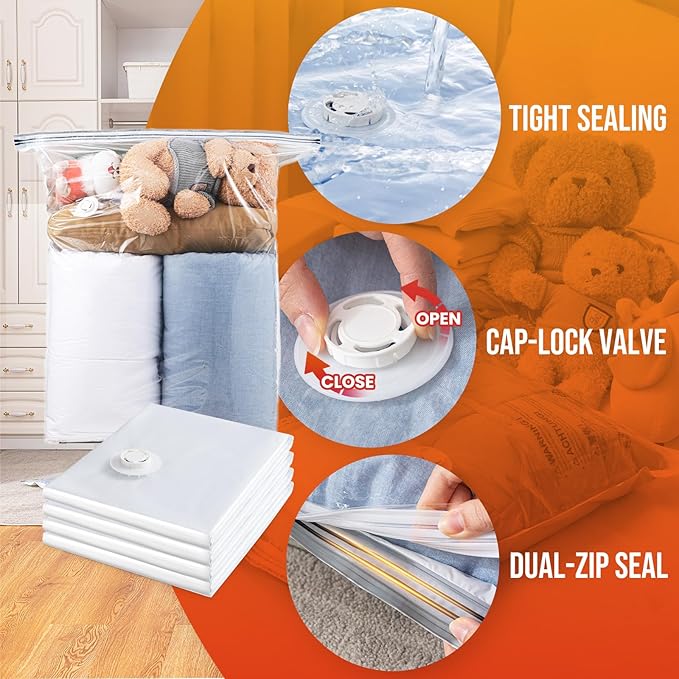 TAILI 10 Pack Vacuum Storage Bags, Jumbo Vacuum Seal Bags for Clothing (40x31 Inch), Space Saver for Bulky Bedding, Pillows, Blankets, Large Closet Organization and Storage-NeatNest
