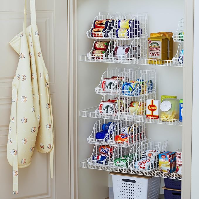 Can Storage Organizer Pantry, Stackable Kitchen Canned Food Holder With Handles, Can Organizer For Pantry Countertop Cabinet, Beverage Drink Pop Soda Can Dispenser Patent Pending (White, 4 Pack)-NeatNest