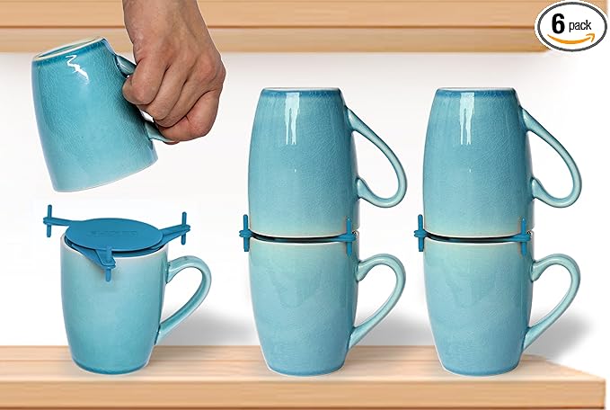 ELYPRO Mug Stacker 6-Pack – Coffee Bar Cup Holder & Cabinet Mug Organizer | Adjustable Stackable Mug Rack for Mugs & Glasses – Compact No Drilling Storage for Small Kitchens – Blue-NeatNest