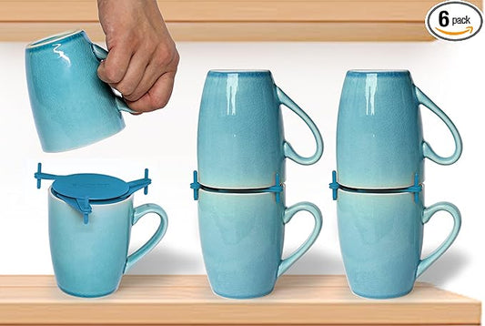 ELYPRO Mug Stacker 6-Pack – Coffee Bar Cup Holder & Cabinet Mug Organizer | Adjustable Stackable Mug Rack for Mugs & Glasses – Compact No Drilling Storage for Small Kitchens – Blue-NeatNest