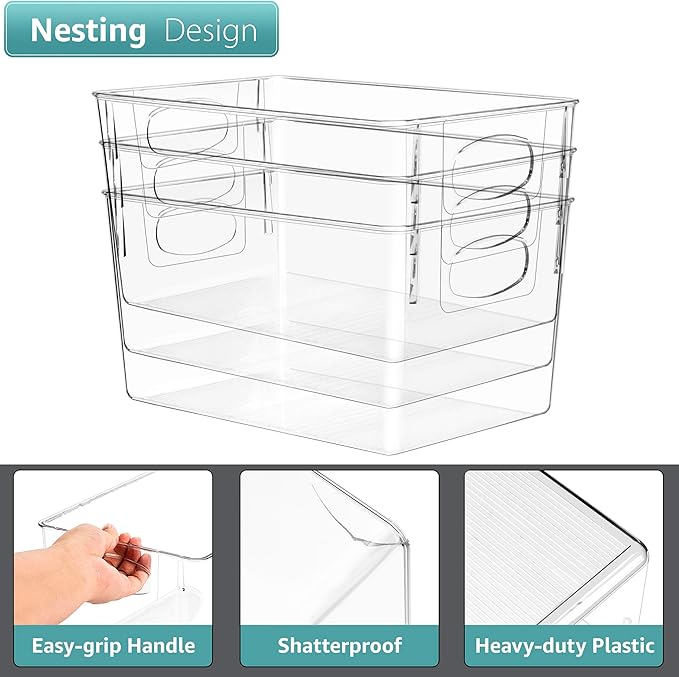 Sorbus 8 Pack Large Clear Plastic Storage Bins, Clear Organizer Bins with Handle for Kitchen, Pantry, Cabinet, Refrigerator, Craft, Toys, Clothes, Closet, Under Sink, Bathroom Organizers and Storage
