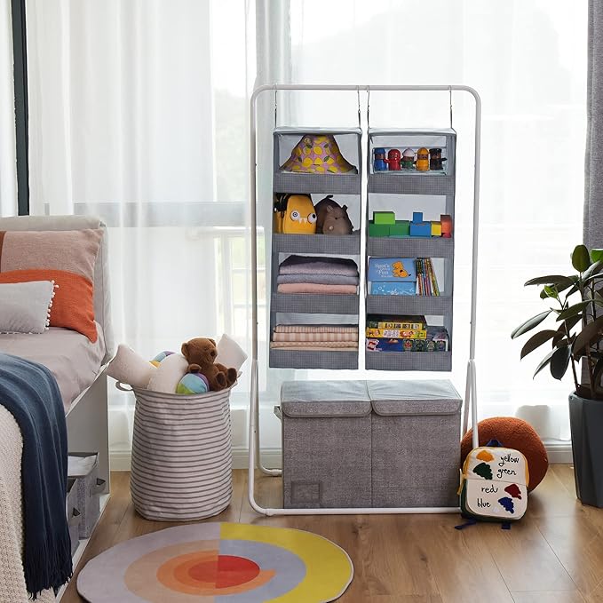 GRANNY SAYS 4-Shelf Hanging Organizer, Closet Hanging Shelves, Closet Hanging Storage Organizers, Organization for Bedroom, Living Room, Baby Nursery, Camper Accessories, Gray, 2-Pack-NeatNest