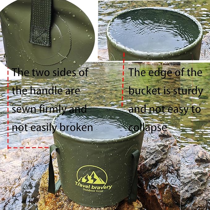 Outdoor Portable Folding Bucket, Picnic, Fishing Bucket, Water Bucket, Large Capacity Handheld Bucket, Suitable for Camping, Hiking, Water Filling, Vegetables and Fruits (ForestGreen, 10L)-NeatNest