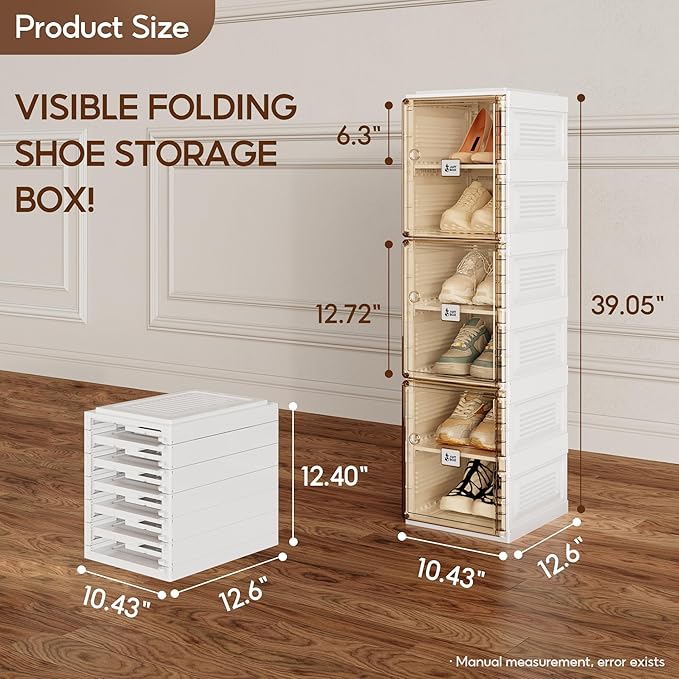 ANTBOX Shoe Organizer Storage Box, Portable Folding Shoe Rack for Closet with Magnetic Clear Door,Large Sneaker Cabinet Bins Sturdy Easy Assembly 6 Layers-6 Grids-NeatNest