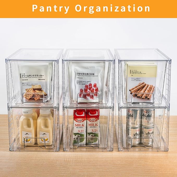 4 Pack Large Stackable Storage Drawers,Clear Acrylic Drawer Organizers with Handles, Easily Assemble for Kitchen Undersink,Bathroom,Cabinet,Makeup,Closet,Pantry,Organization and Storage-NeatNest