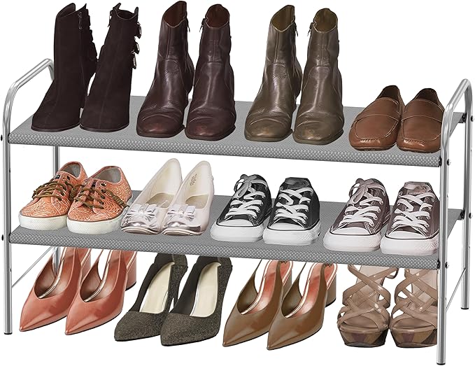 Simple Houseware 2-Tier Shoe Rack Storage Organizer, Grey-NeatNest