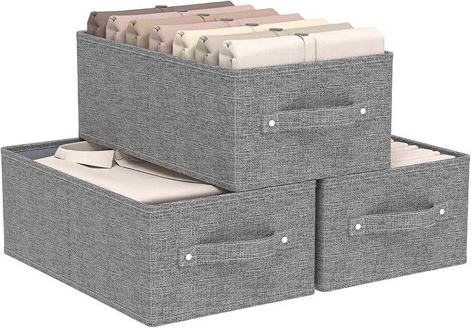 Collapsible Storage Boxes Bins, Fabric Laundry Baskets, Cube Organizer Bins for Organizing Home, Office and Closet, Grey, 3 Pack, 16.1x9.8x6.4in-NeatNest