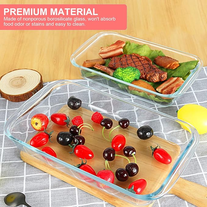 8 Pieces Glass Baking Dish with Lids Rectangular Glass Baking Pan Bakeware Set with BPA Free Lids, Baking Pans for Lasagna, Leftovers, Cooking, Kitchen, Fridge-to-Oven, Red