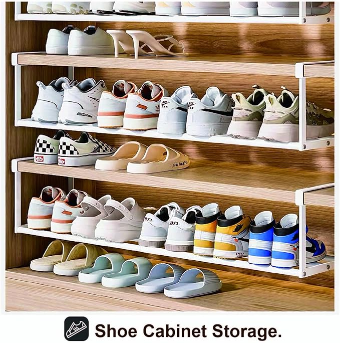 Expandable Shoe Rack Organizer - Adjustable Shoe Rack & Under Cabinet Shelf - for Shoe or Clothing Storage and Organization, Under Shelf Storage (White,1 Pcs)-NeatNest